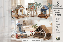 3D Beach Houses Bundle Laser Cut. Summer Stand Decor SVG Product Image 1