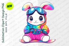 Colorful Bunny Rabbit Snowboarder With Goggles Clipart Product Image 1