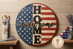 Patriotic Home Sweet Home SVG | American Flag Round Sign SVG Product Image 2