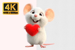 Mouse Happily Holding a Vibrant Red Heart Transparent PNG Product Image 1