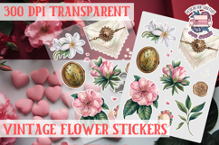 Vintage flowers sticker sheet Spring Botanical PNG Product Image 1