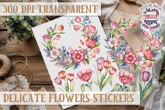 Summer sticker Delicate Scrapbook PNG Flowers Botanical Product Image 1