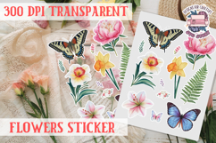 Summer sticker flowers butterfly Spring Botanical PNG Product Image 1
