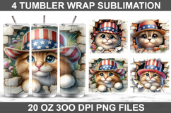 4Th Of July Cat Tumbler Sublimation PNG, 20 oz Tumbler Wrap Product Image 1