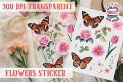 Summer sticker flowers butterfly Spring Botanical PNG Product Image 1