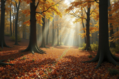 Autumn Forest with Sunbeams Background Wallpaper Product Image 1