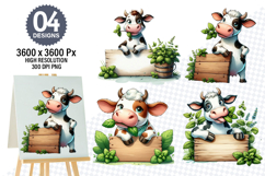 Watercolor Funny Cow Clipart PNG, Cow Sublimation Designs Product Image 1