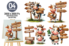 Watercolor Funny Cow Clipart PNG, Cow Sublimation Designs Product Image 1