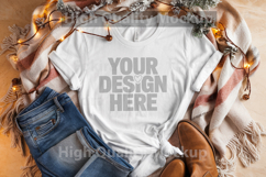Christmas White T-shirt mockup - Christmas Background Product Image 1