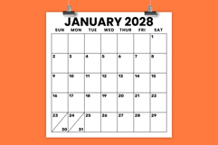 2028 Square 12 x 12 Inch Large Number Calendar Template Product Image 1