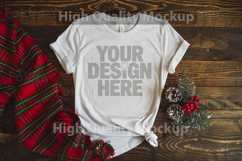 Christmas White T-shirt mockup - Christmas Background Product Image 1
