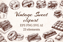 Vintage dessert clipart set sweets bakery 23 elements Product Image 1