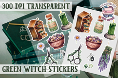 Green Witch sticker sheet Magic Scrapbook PNG Herbs Spells Product Image 1