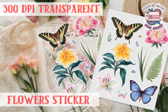 Summer sticker flowers butterfly Spring Botanical PNG Product Image 1