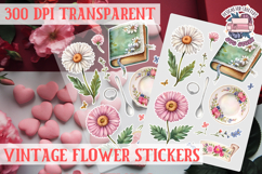 Vintage flowers sticker sheet Spring Botanical PNG Product Image 1