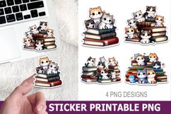 Cute Cat on Book Sticker Printable | High Quality 300 Dpi Product Image 1