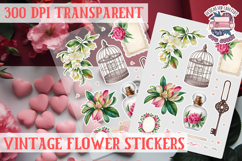 Vintage flowers sticker sheet Spring Botanical PNG Product Image 1