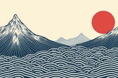 Painting Mountain Sun With Waves Background Product Image 1