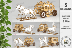 3D Wooden Carriage Bundle Laser Cut. Horse vehicles SVG Product Image 1