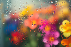 Water Drops On Glass with Flowers Background Wallpaper Product Image 1