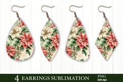 Poinsettia Earring Sublimation PNG. Christmas Earring PNG Product Image 1