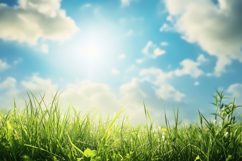Green Grass Cloudy Sky Background Wallpaper Product Image 1
