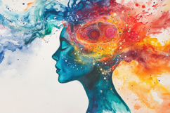 Watercolor Silhouette of Head with Abstract Color Background Product Image 1