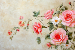 Pink Flowers and Leaves Background Wallpaper Product Image 1
