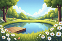 Lake With Garden Scenery Background Product Image 1