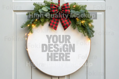 Christmas Round Wood Sign Mockup - Door Wood Sign Product Image 1