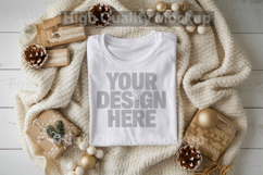 Christmas White T-shirt mockup - Christmas Background Product Image 1