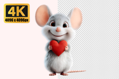 Fluffy Little Mouse Holding a Red Heart Transparent PNG Product Image 1