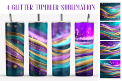 Glitter Tumbler Sublimation. Violet Teal Gold Waves Tumbler Product Image 1