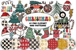 Christmas Groovy Clipart PNG Elements &amp; Seamless Patterns Product Image 1