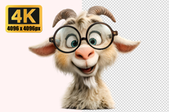 Goat Wearing Large Round Glasses Transparent PNG Product Image 1