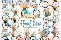 Floral Bikes Clipart Bundle 40 PNG Vintage Transparent BG Product Image 1