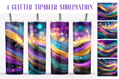 Glitter Tumbler Sublimation. Pink Blue Gold Waves Tumbler Product Image 1