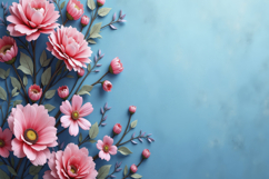 Pink Flowers with a Blue Background Wallpaper Product Image 1