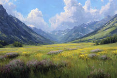 Mountain Landscape with a Field Background Wallpaper Product Image 1