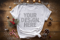 Christmas White T-shirt mockup - Christmas Background Product Image 1