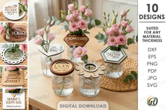 Flower Jar Toppers Bundle Laser Cut. Mason Jar Topper SVG Product Image 1