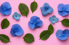Blue Flowers and Green Leaves Background Wallpaper Product Image 1