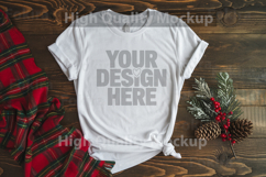 Christmas White T-shirt mockup - Christmas Background Product Image 1