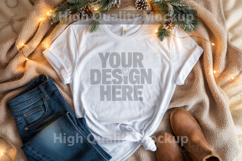 Christmas White T-shirt mockup - Christmas Background Product Image 1