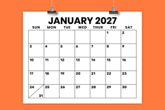2027 8.5 x 11 Inch Large Number Calendar Template Product Image 1