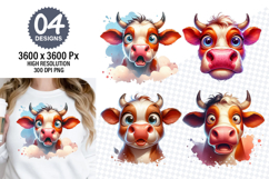 Watercolor Funny Cow Designs, Farm Animal Clipart PNG Product Image 1