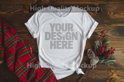 Christmas White T-shirt mockup - Christmas Background Product Image 1