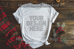 Christmas White T-shirt mockup - Christmas Background Product Image 1