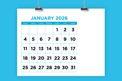 2026 Large Number Bold Color 8.5 x 11 Inch Calendar Template Product Image 1