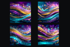 Golden Blue Wave Stripes backgrounds | Glitter Digital Paper Product Image 2